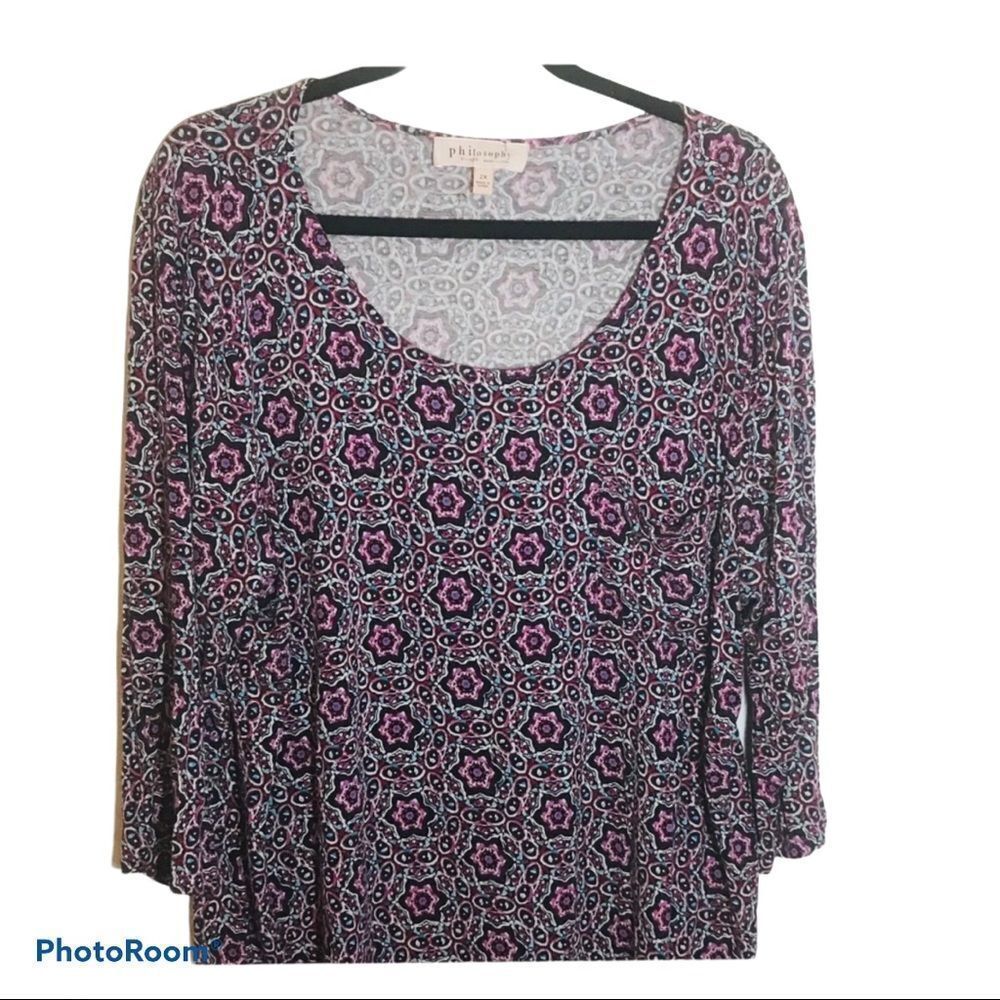 ✅Philosophy Floral Shirt 3/4 length colorful pattern 2x